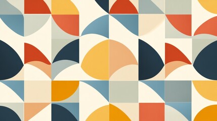 Poster - Abstract Geometric Pattern Design - Colorful abstract geometric pattern with curved shapes and muted tones, ideal for backgrounds or design projects.