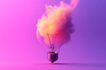 Poster - Bright Ideas:  Concept for Innovation - Symbolizing creativity, innovation, inspiration, imagination, and progress through a lightbulb filled with a cloud.  A vibrant and modern concept.