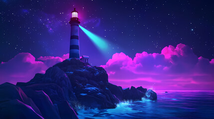 Wall Mural - night lighthouse sea