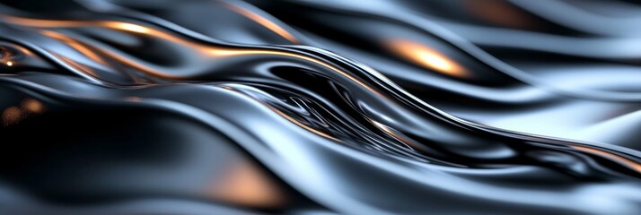 Poster - Liquid Metal Abstract Background - Close-up view of abstract flowing liquid metal, showcasing smooth curves and reflective surfaces with subtle highlights.