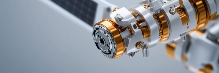 Poster - satellite solar panel hinge close-up - detailed close-up of a satellite's solar panel hinge mechanis
