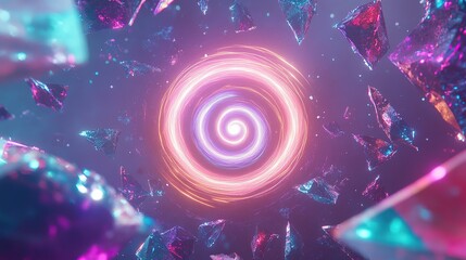 Leinwandbilder - A radiant spiral portal emanating soft neon light beams