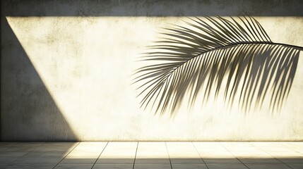 Poster - Shadow of palm leaves, blurred, on a light cream surface, forming a elegant minimalistic summer spring scene for showcasing products