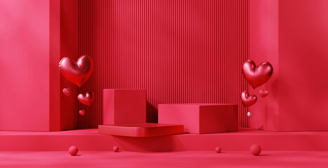 Poster - Podium red backdrop background for product display 3d rendering	
