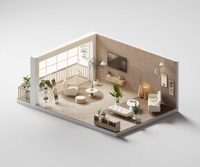 Poster - Isometric view living room muji style open inside interior architecture 3d rendering