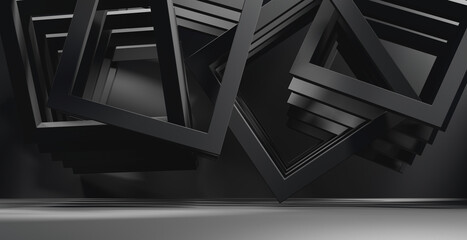 Poster - Abstract architecture black backdrop empty interior studio room background 3d rendering