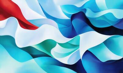 Poster - Vibrant Abstract Waves of Red, Blue, and White Flowing in Dynamic Motion Creating Artistic Textures and Patterns