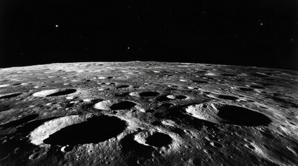 Wall Mural - A desolate lunar landscape showcases the moon's surface with numerous craters and a starry sky above