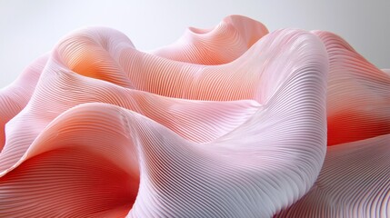 Wall Mural - Abstract coral pink waves flow in a studio, minimalist background.