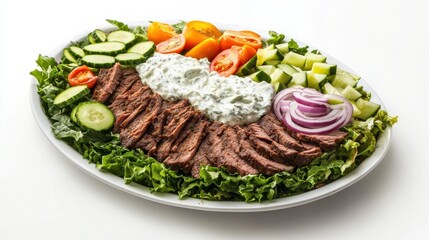 Wall Mural - A platter of colorful Greek gyro salad with gyro meat slices, mixed greens, tomatoes