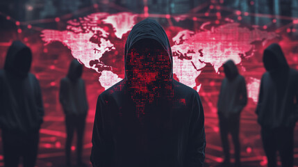 Hacker are planning to hack and attack networks and cyber security systems.team people innovation connection of line from nail node to node on map background , networking concept