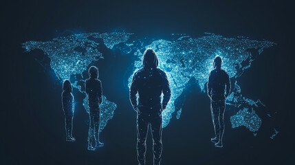 Hacker are planning to hack and attack networks and cyber security systems.team people innovation connection of line from nail node to node on map background , networking concept