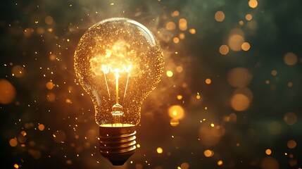 Wall Mural - light bulb glowing with soft shimmering particles in a tranquil atmospheric background