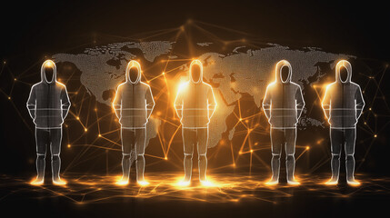 Hacker are planning to hack and attack networks and cyber security systems.team people innovation connection of line from nail node to node on map background , networking concept