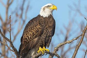 majestic bald eagle perched on a winter branch
