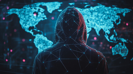 Hacker are planning to hack and attack networks and cyber security systems.team people innovation connection of line from nail node to node on map background , networking concept
