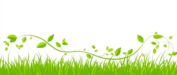 a border illustration of green leaves, suitable for a spring design and background, designed in a mo