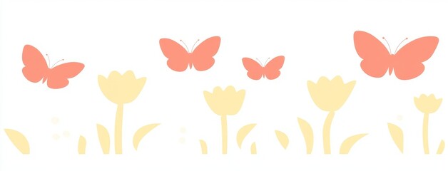 A wide horizontal banner showcasing colorful flowers. Incorporates a seamless floral pattern. Background evokes summer or spring