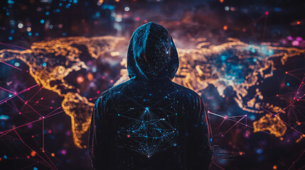 Hacker are planning to hack and attack networks and cyber security systems.team people innovation connection of line from nail node to node on map background , networking concept