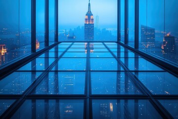 Wall Mural - futuristic architectural photography of modern skyscrapers ethereal blue hour atmosphere geometric p