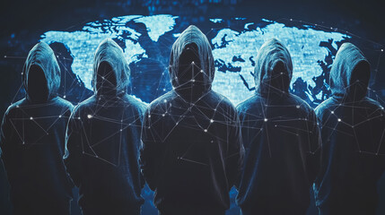 Hacker are planning to hack and attack networks and cyber security systems.team people innovation connection of line from nail node to node on map background , networking concept