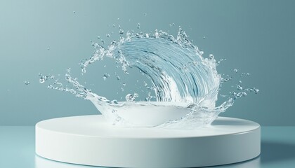 Poster - Abstract Water Splash Podium For Cosmetic And Product Presentation: A Cosmetically Designed Piece With Rendered Features.