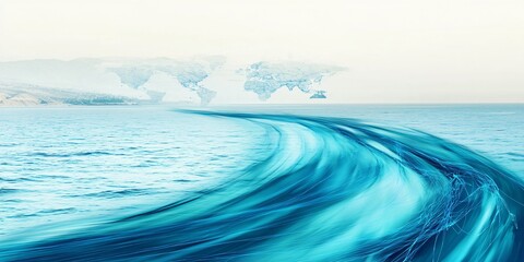 Abstract Ocean Wave with World Map Background