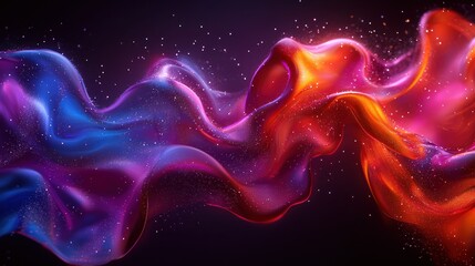 Wall Mural - Colorful abstract wave flowing in dark space with particles.