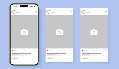 Poster - Social media carousel post template mockup. Mobile app interface with blank pictures, editable posts. Scroll frame pages, social media photography.