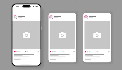 Poster - Social media carousel post template mockup. Mobile app interface with blank pictures, editable posts. Scroll frame pages, social media photography.