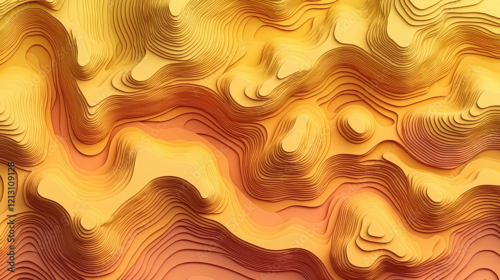 3D topographic map with flowing lines, gradient background. Stock ...