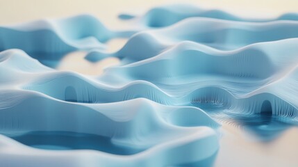 Poster - Abstract light blue wavy surface with layered texture and smooth flowing forms