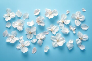 Sticker - Beautiful white spring flower petals in air