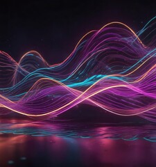 Fototapete - Abstract digital artwork with neon waves and lines, psychedelic, futuristic