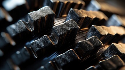 Poster - Close-up view of metallic gears highlights the intricate design and craftsmanship involved in engineering. The surface texture and reflections demonstrate high-quality manufacturing