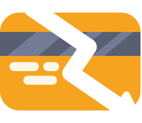 Poster - yellow credit card is intersected by a large white arrow pointing down sharply, indicating economic 