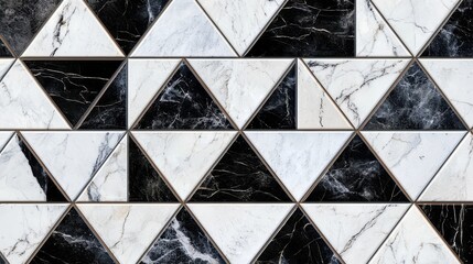 Poster - A striking arrangement of black and white tiles forms a dynamic geometric pattern with triangles, perfect for enhancing contemporary architecture and interior spaces