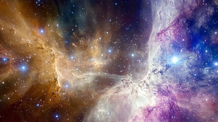 Poster - Ethereal Beauty of Deep Space Illuminated by Vibrant, Colorful Nebulae in a Cosmic Expanse