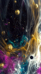 Poster - Ethereal Cosmic Landscape Showcasing Vibrant Nebulae and Celestial Bodies in Deep Space