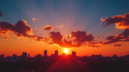 Wall Mural - Stunning skyline at sunset with vibrant clouds and city silhouette. Vibrant Horizon. Illustration