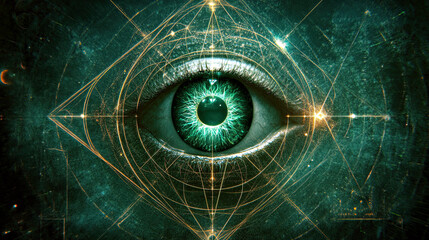 Poster - Exploring the Depths of Sacred Geometry With a Vibrant All-Seeing Eye Symbol