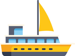 Poster - Yellow passenger ferry boat sailing on the sea, side view, flat cartoon style vector illustration