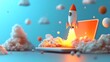 © Boris - Launching Space Rocket From Laptop Screen, Concept Picture for creativityy and ideas, Generative AI
