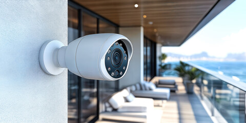 Poster - advanced home security camera for modern residential surveillance systems on balcony