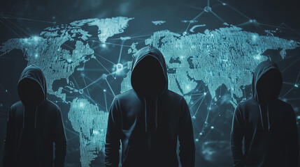 Hacker are planning to hack and attack networks and cyber security systems.team people innovation connection of line from nail node to node on map background , networking concept