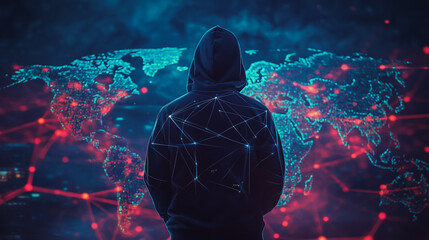 Hacker are planning to hack and attack networks and cyber security systems.team people innovation connection of line from nail node to node on map background , networking concept