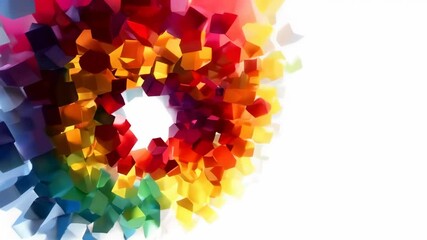 Poster - Spinning abstract cubes of rainbow hue on a white blank background. Copy space