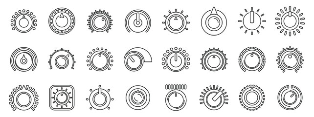 Poster - volume control knobs icons set. collection of diverse rotating knobs and dials, symbolizing precise 