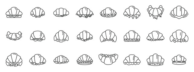 Wall Mural - Croissant sandwich icons set. Croissant icons set showcasing diverse styles and fillings, perfect for bakery, cafe, and menu design projects