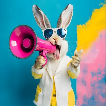 Kind of collage. A crazy Easter bunny with a megaphone